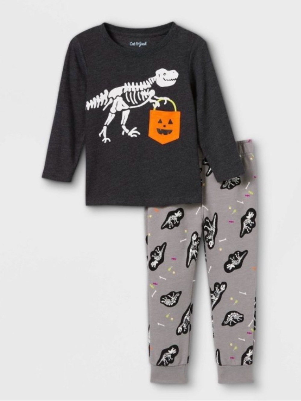 CAT & JACK SKELETON T-REX JOGGERS SET - GRAY VARIOUS SIZES (NEW WITH TAGS) A6